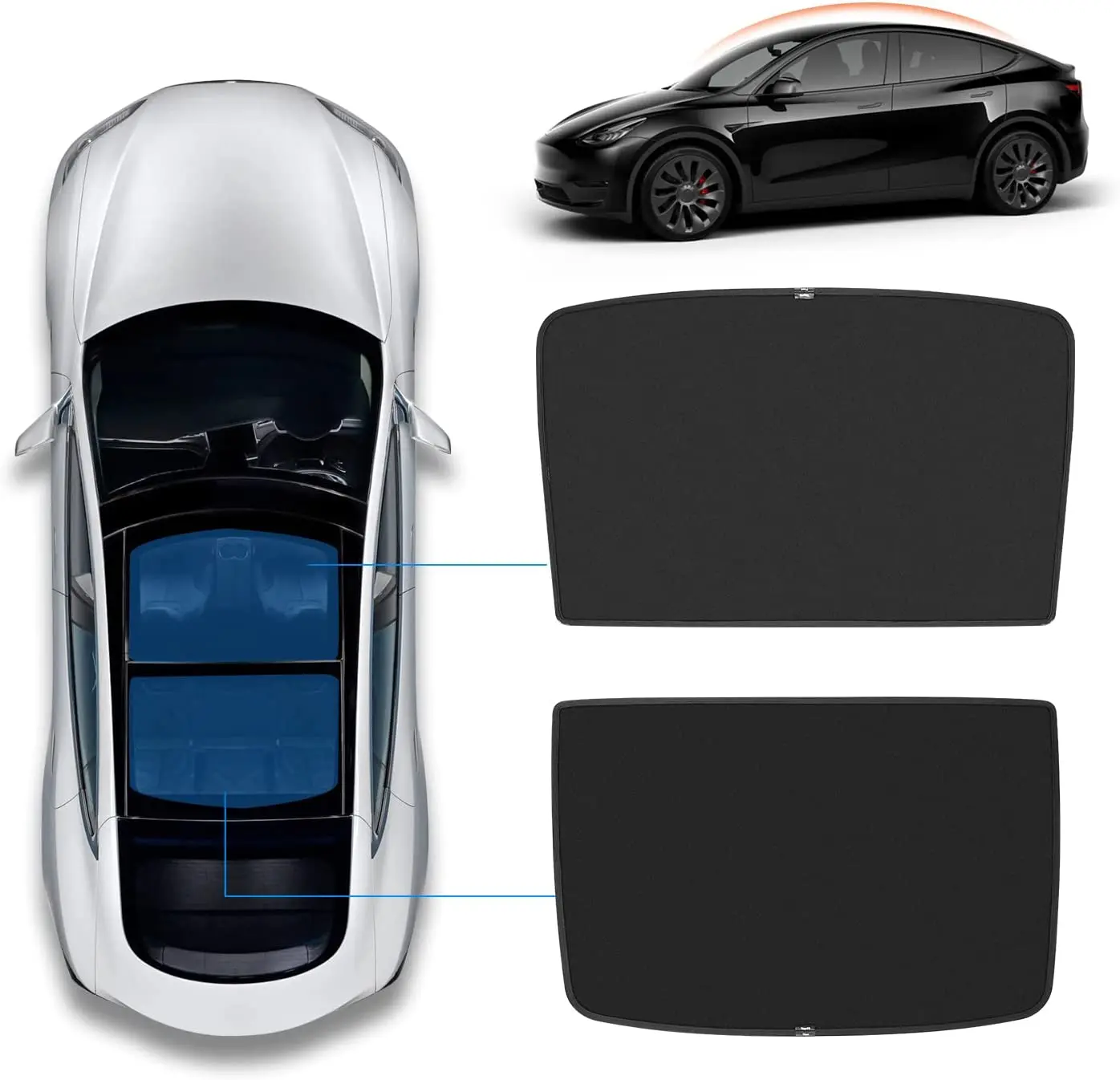 For Tesla Model Y Roof Sunshade for Tesla Car Sunshade UV Reflector 2PCS Reflective Covers Block Harmful UV Rays Glare Black