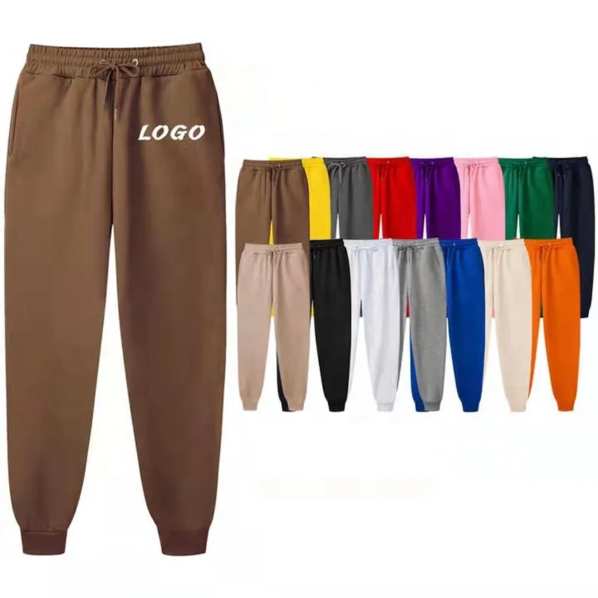 Custom logo sweat sweatpants printed plain brown cargo men jogging pants blank women track pants white fleece mens jogger pants