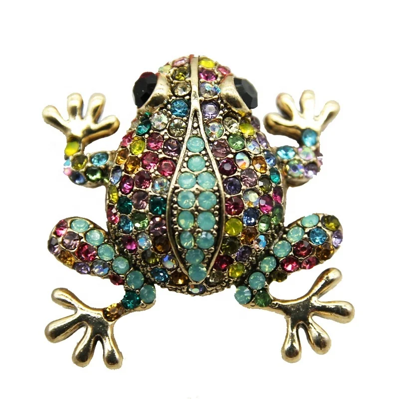 Rhinestone Frog Brooches for Women Vintage Fashion Animal Brooch Pin Cute Vivid Carton Style Jewelry