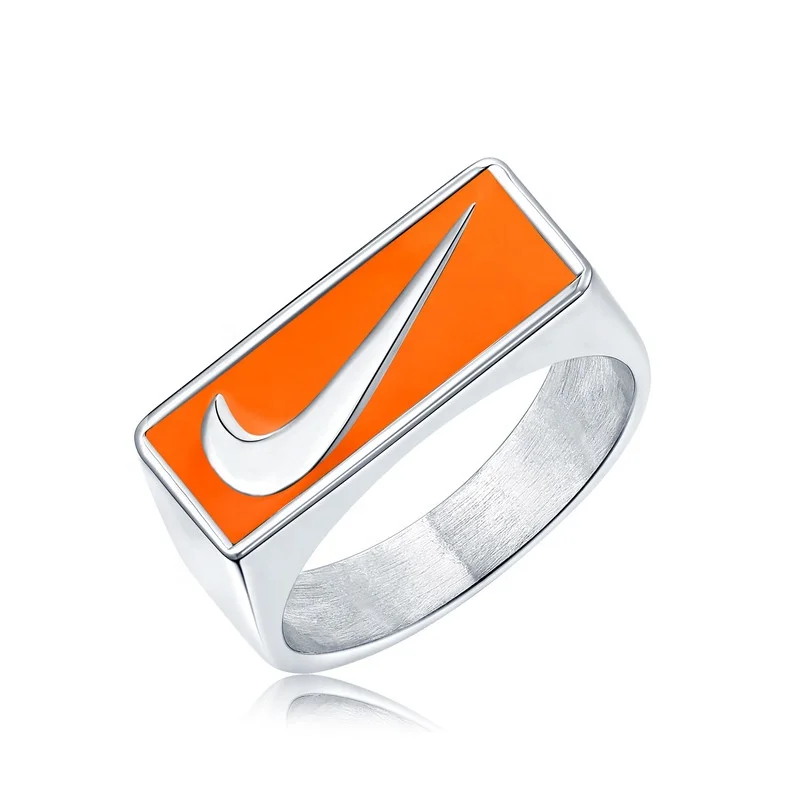 Dr. Jewelry 18K Gold Rectangle Shape Red Blue Colored Enamel Custom Stainless Steel Swoosh Rings for Men Street style Rings