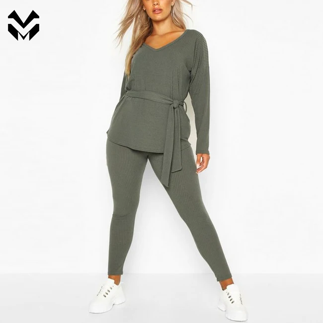 Лидер продаж, женская одежда с длинным рукавом, топ с круглым вырезом и брюки, мягкий комплект для отдыха в рубчик для женщин