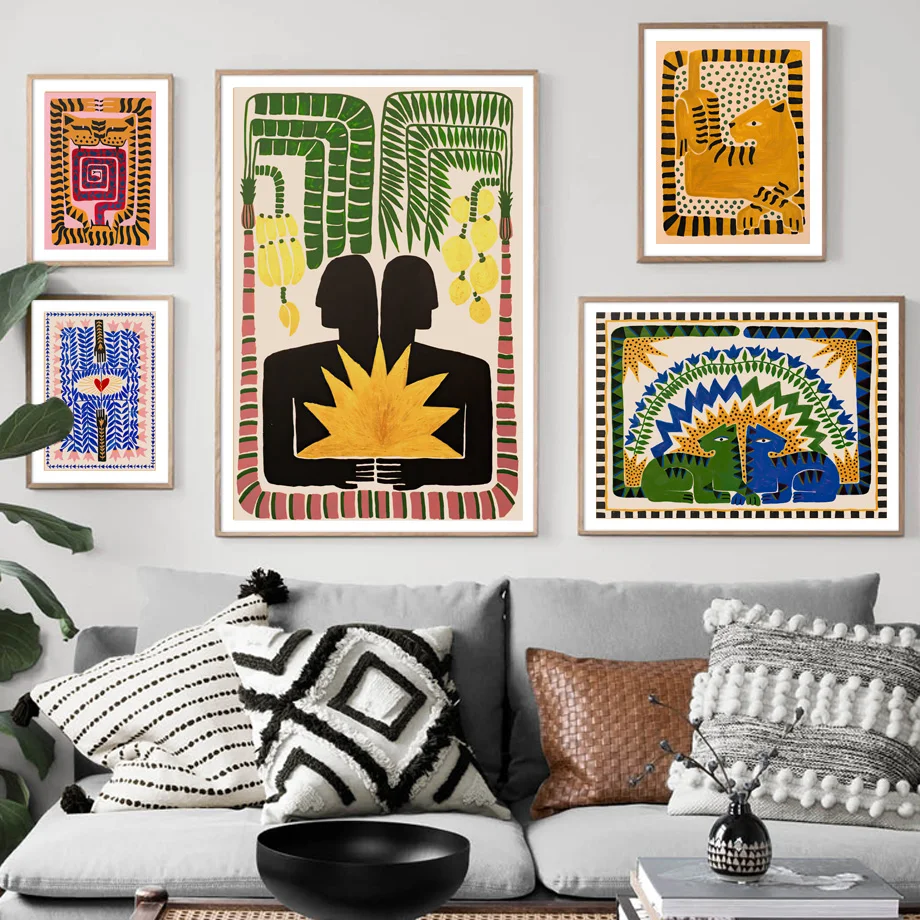 Ancient Egypt Colorful Abstract Nordic Poster Tiger Leopard Figure Wall Art Print Canvas Painting Decor Pictures For Living Room