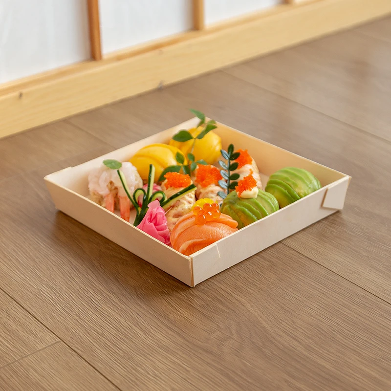 Traditional Sushi Box With Lid 6 Compartment Food Container Lunch Japanese Bento Box