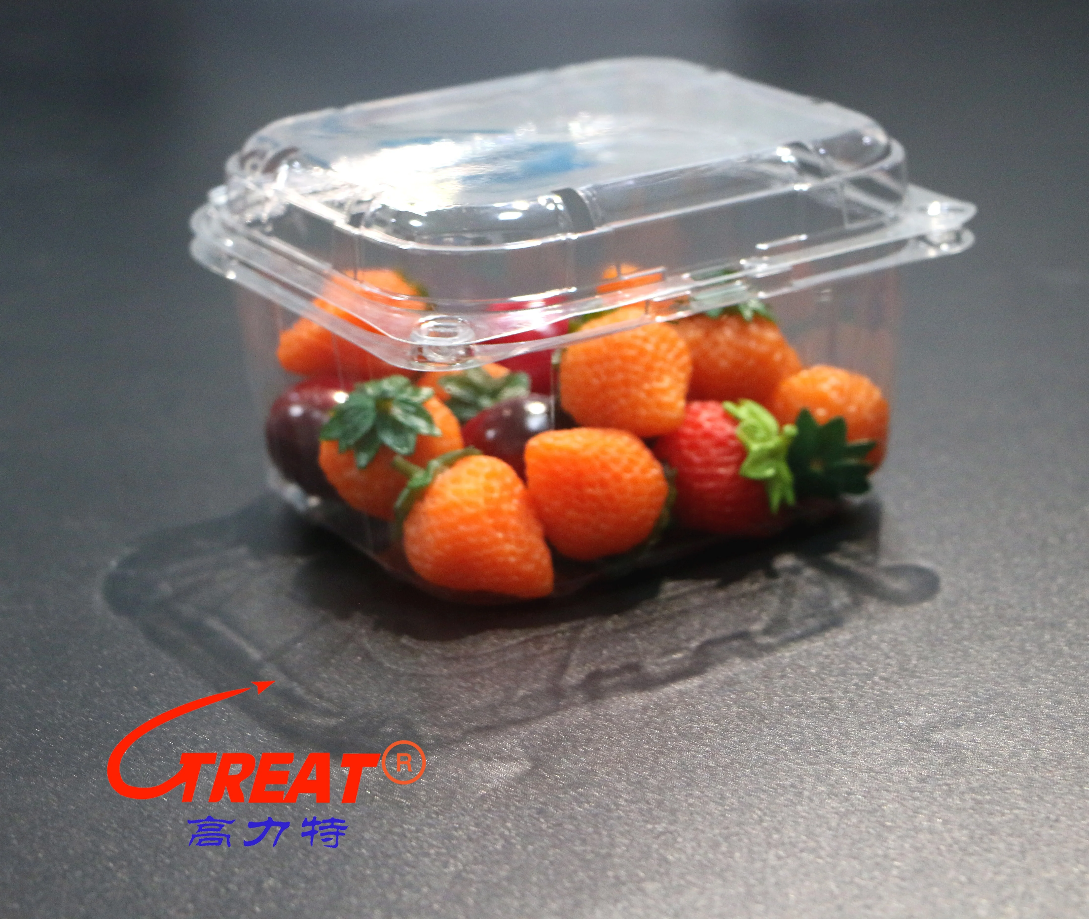 Custom clear transparent food container PET disposable plastic clamshell vegetable fruit packaging box for grape lychee cherry