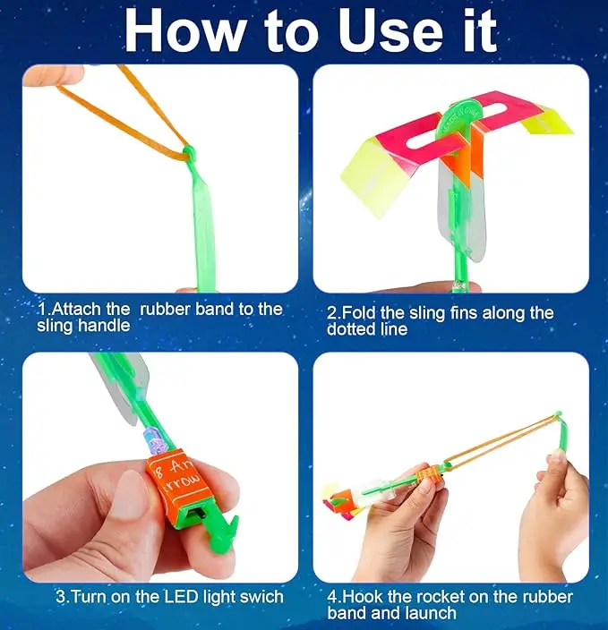 Led Arrow Helicopter Flying Toy Party Fun Gift Elastic Slingshot Flying Copters Birthdays Summer Day Party Favors Outdoor Game