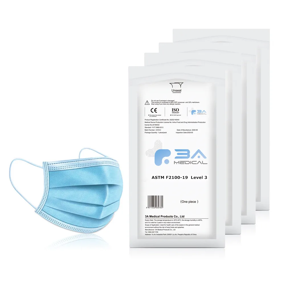 ASTM F2100 Level 3 Surgical Mask Disposable Face Mask 3 Ply Earloop Medical Facemask