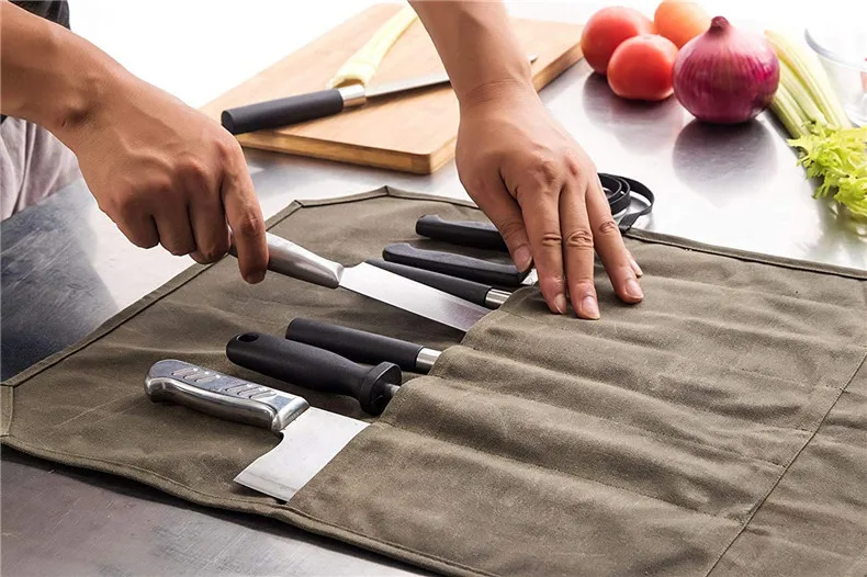 Waxed Canvas Cutlery Knives Holder Protector Chef Knife Roll Case