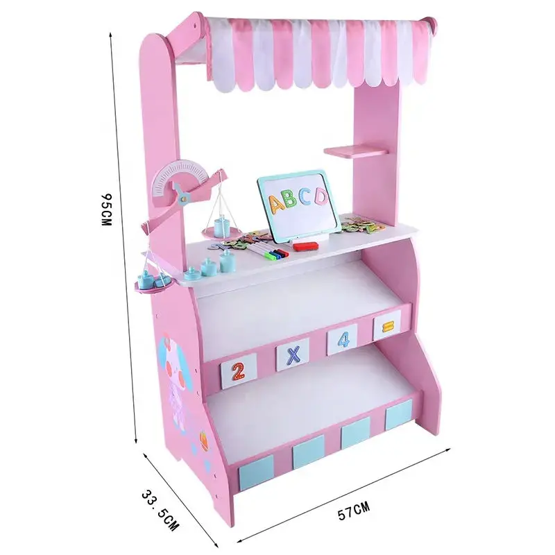 2023 Hot Selling High Quality Educational Wooden Toys Pretend Play Retailer Booth with Balance and Calculator for Boys and Girls