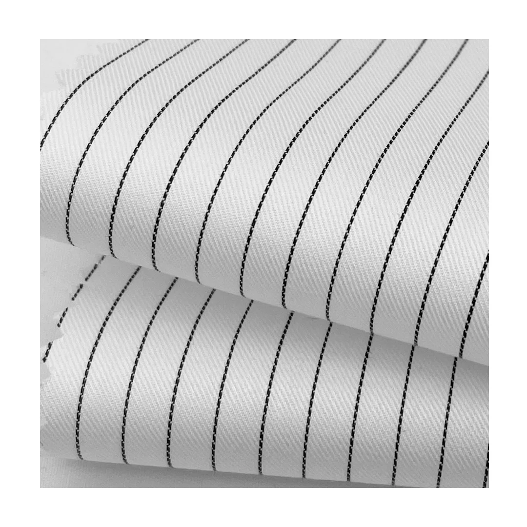 Stock Lot 100% Pure Cotton Yarn Dyed Liquid Ammonia Iron Free Twill Stripe Woven Shirt Fabric