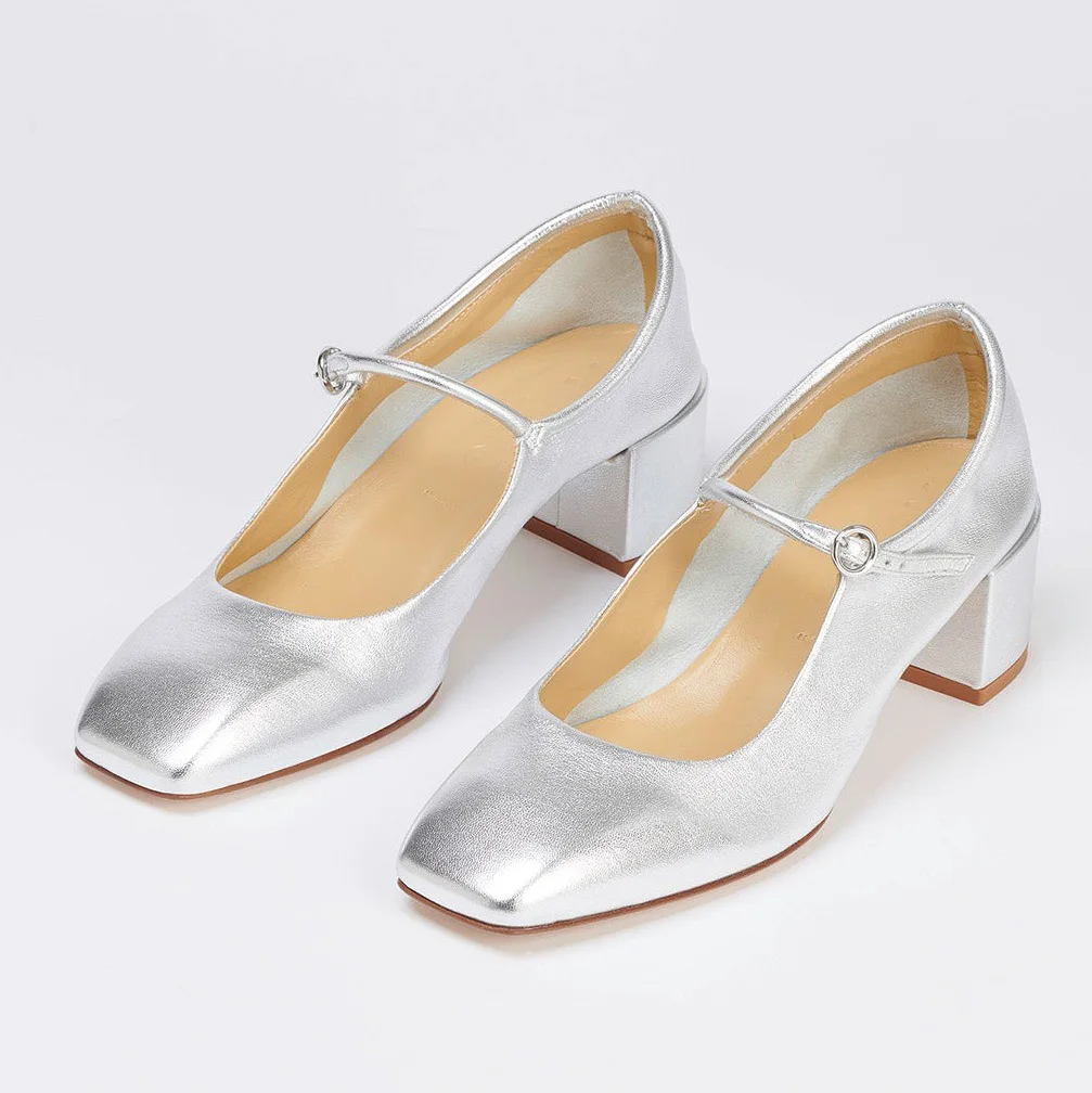 Customized Design New Elegant Square-toe Mary Janes Style High end Quality Luxury Leather Upper  Chunky Heel  Ballets Pumps