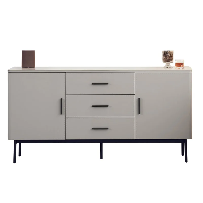 Simple and modern side cabinets Italian minimalist living room wall rock slab lockers light luxury saddle leather side cabinets