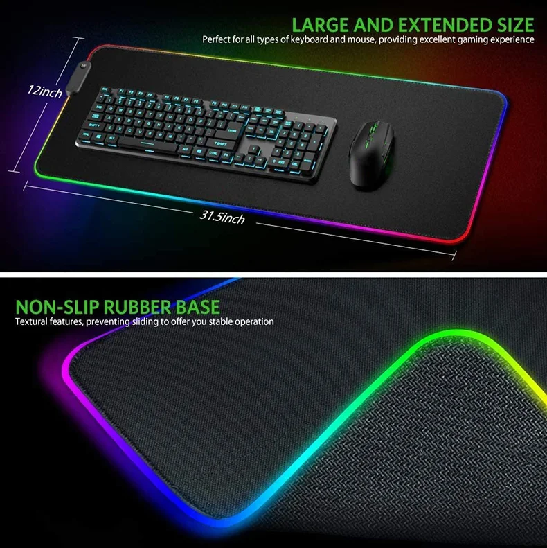 Overseas warehouse rgb mouse pad XXL XL Large Big Rubber customizable Black Gaming Mouse Pad  For Gamer