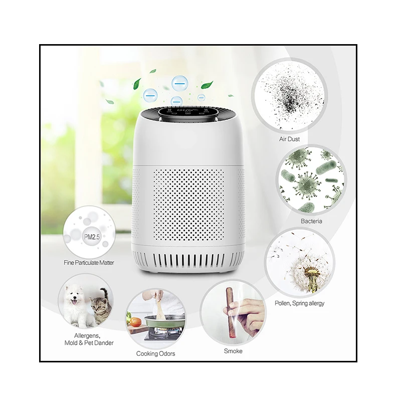 KATALD Hot Selling White Desktop Air Purifier with Light Temperature Sensor and Negative Ion