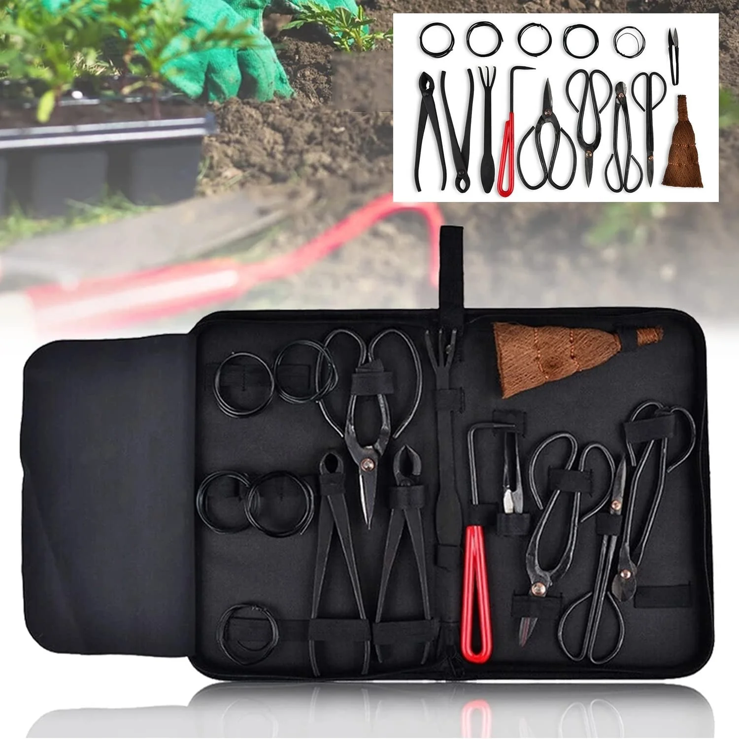 Hot Sell Nylon Zipper Case Carbon Steel Gardening Bonsai Tool Kits Heavy Duty Plant Trimming Scissor Cutter Shear Set