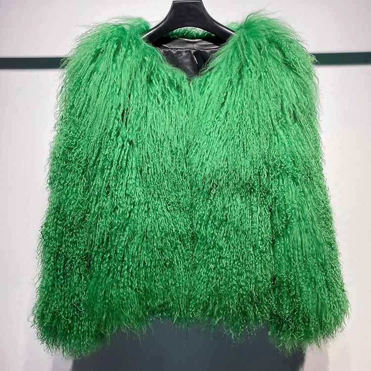 Womens clothing custom manufacturing blue long sleeves mongolian sheep fur coats