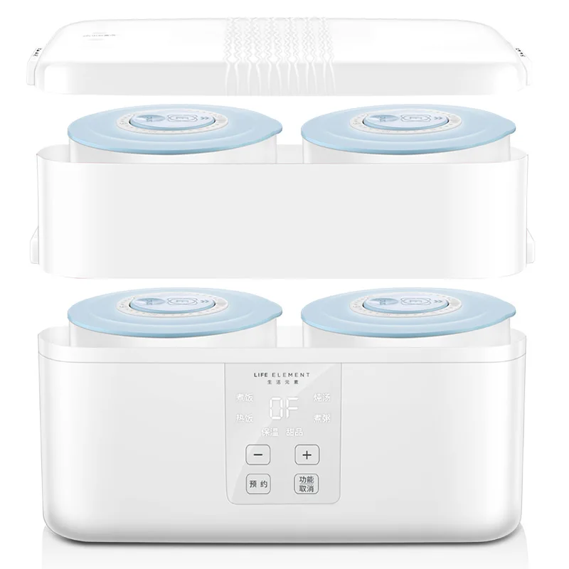 2L Ceramic bowl 2 layer portable electric lunch box for cook rice and heat food mini rice cooker bento box