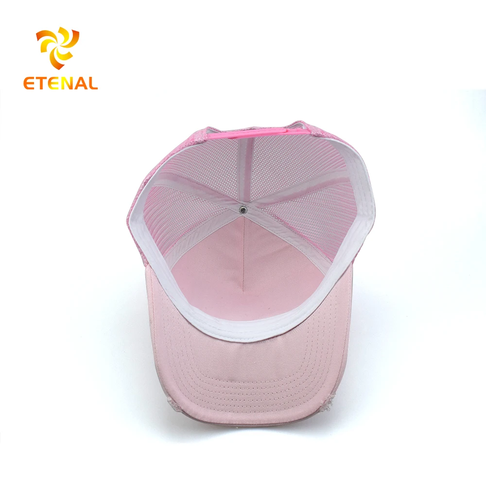 5% OFF Custom men embroidery patch distreseed baseball cap pink color trucker mesh hat