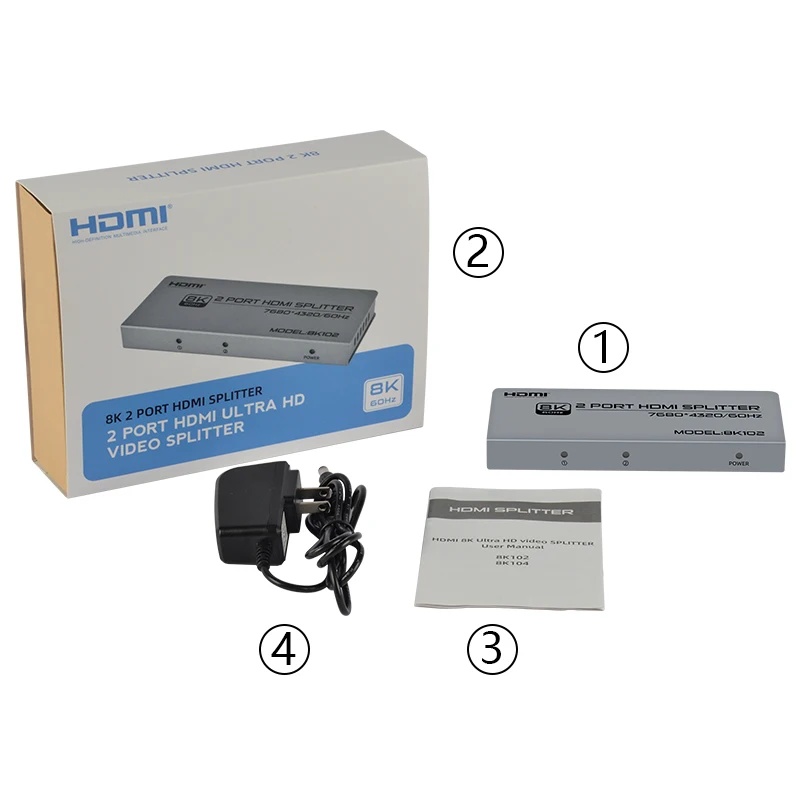 8K102 Fjgear Plug-And-Play Ultra Hd Video Splitter 7680*4320/60Hz 1 In 2 Out Hdmi 2.1 8K Splitter