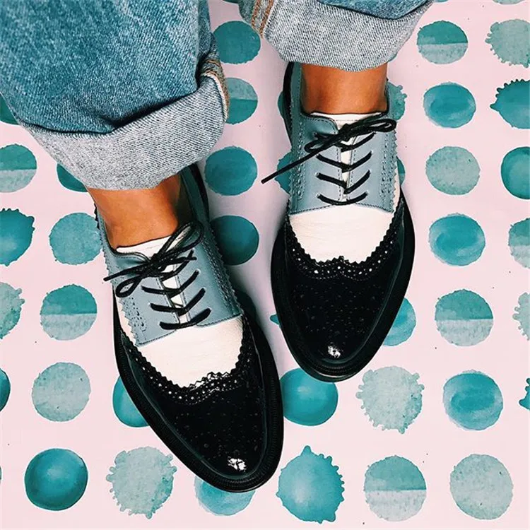 
Hot Sale Spring British Style Woman Platform Oxford Casual Shoes Cut-Outs Flats Plus Size 34-43 
