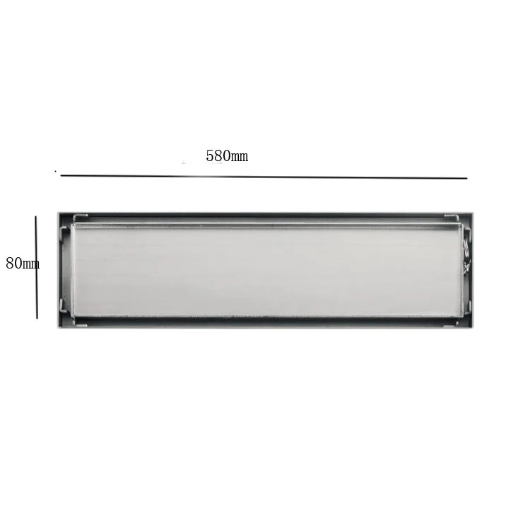 Invisible 80*580 mm Tile Insert channel drain grate anti odor rectangular stainless steel linear floor drain