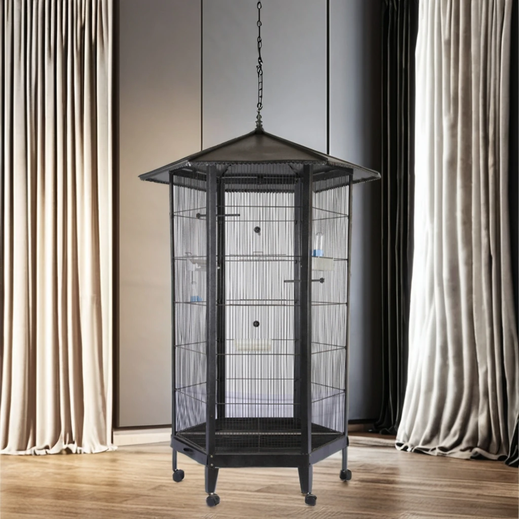 Customized Large Outdoor Wrought Iron Hexagon Bird Cage Pet House Parrot Canary Birds Aviary Outdoor For Flying Animals