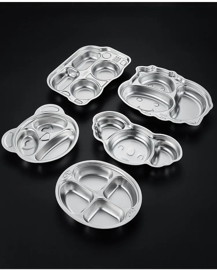 Stainless steel Food Tray for Kids Kindergarten Food Plate Children Food Bowl Dinner Divided Plate Baby Dinnerware Dishes Plate