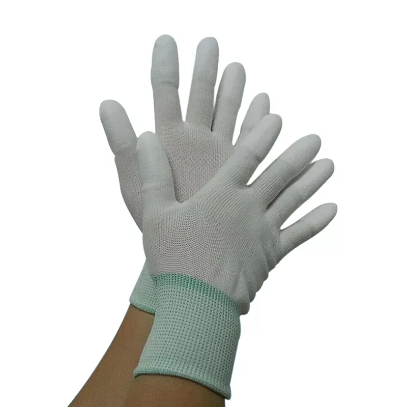 ESD Polyester Gloves Anti-Static PU Finger Coated  Gloves White Non-washable