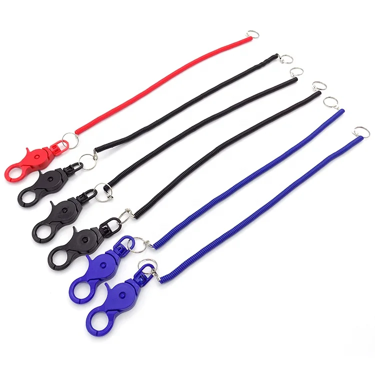 Supplier 3.0mm Black Keychain Lanyard Spring Rope PVC Coated Fishing Plastic Coiled Cord