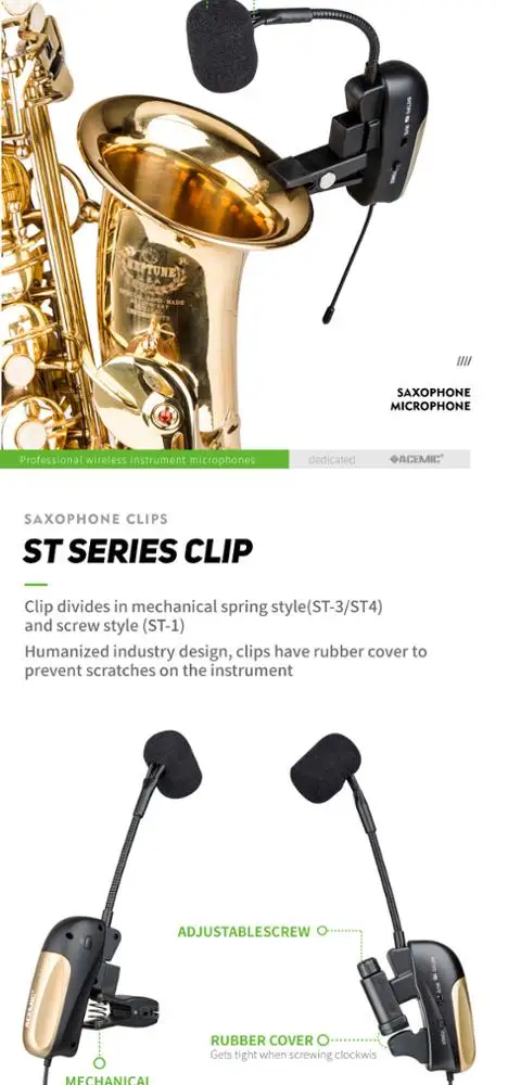 Professional dual channel wind instrument saxophone wireless microphone system