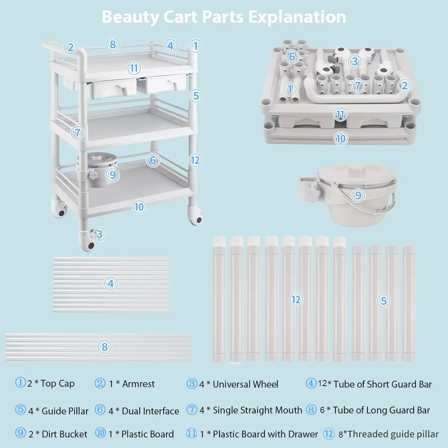 Utility Medical 3-Tier Esthetician Beauty Salon SPA Commercial Hospital Office Lab Rolling Cart trolley with Drawers