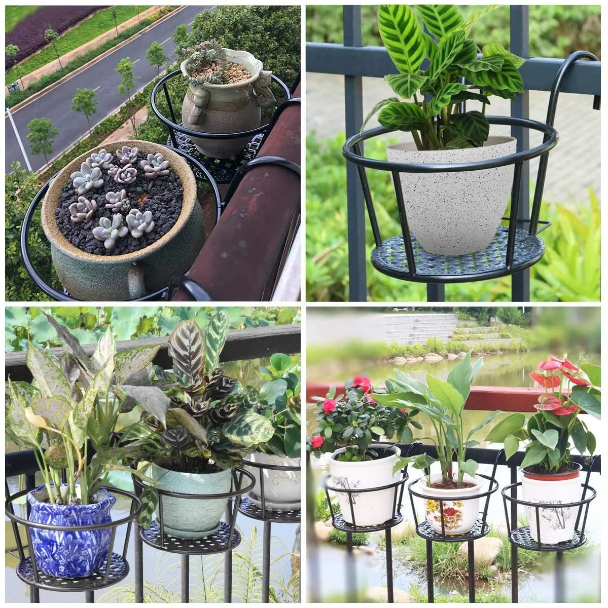 3 Counts Detachable Over The Rail Fence Window Hanging Metal Iron Flower Planter Pot Basket Rack Stand Holder