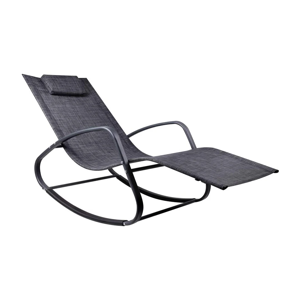 Poolside Outdoor Steel Tube Frame Sling Fabric Rocking Swing Lounger Sun Lounger