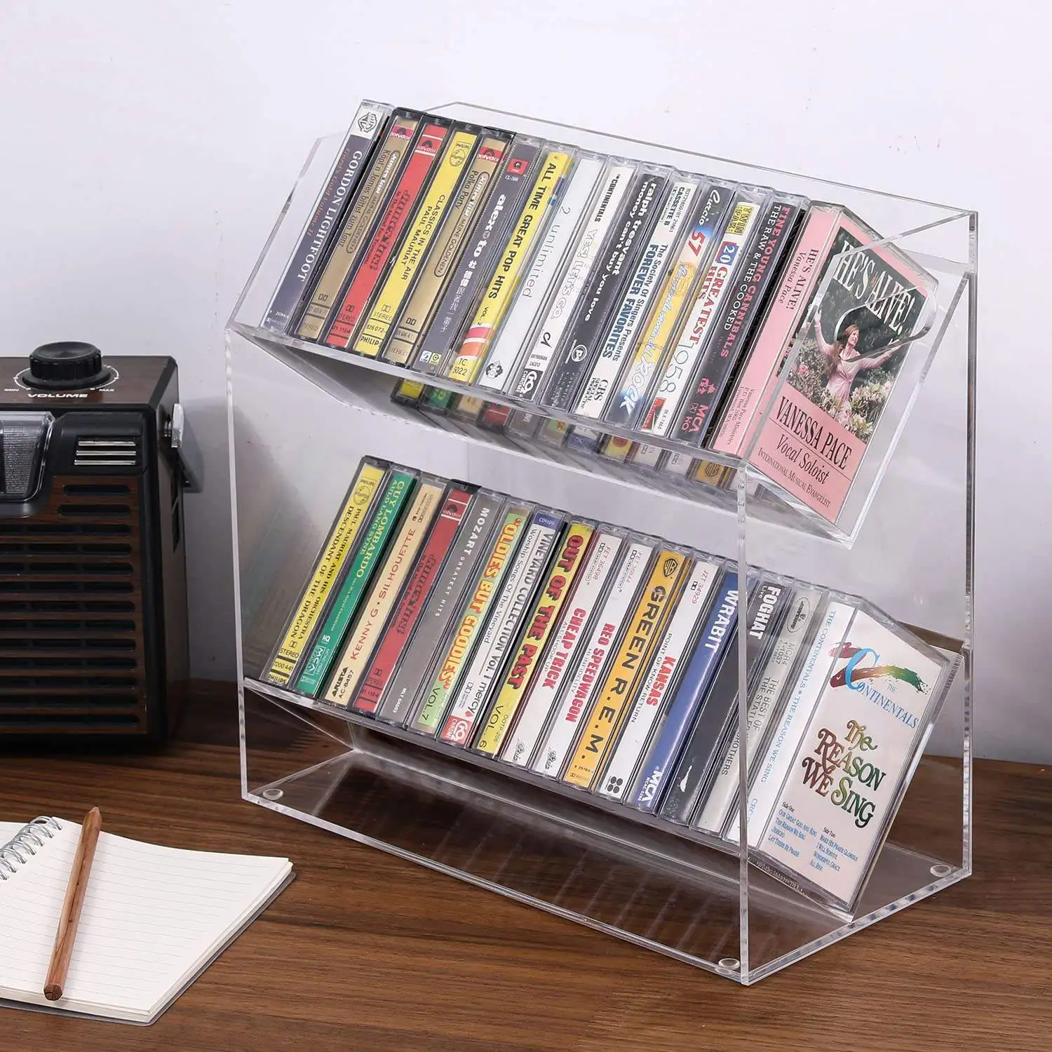 Custom Clear Acrylic Cassette Tape Holder Desk Tape Cassette Organizer Shelf Retro Audio Tape Storage Racks