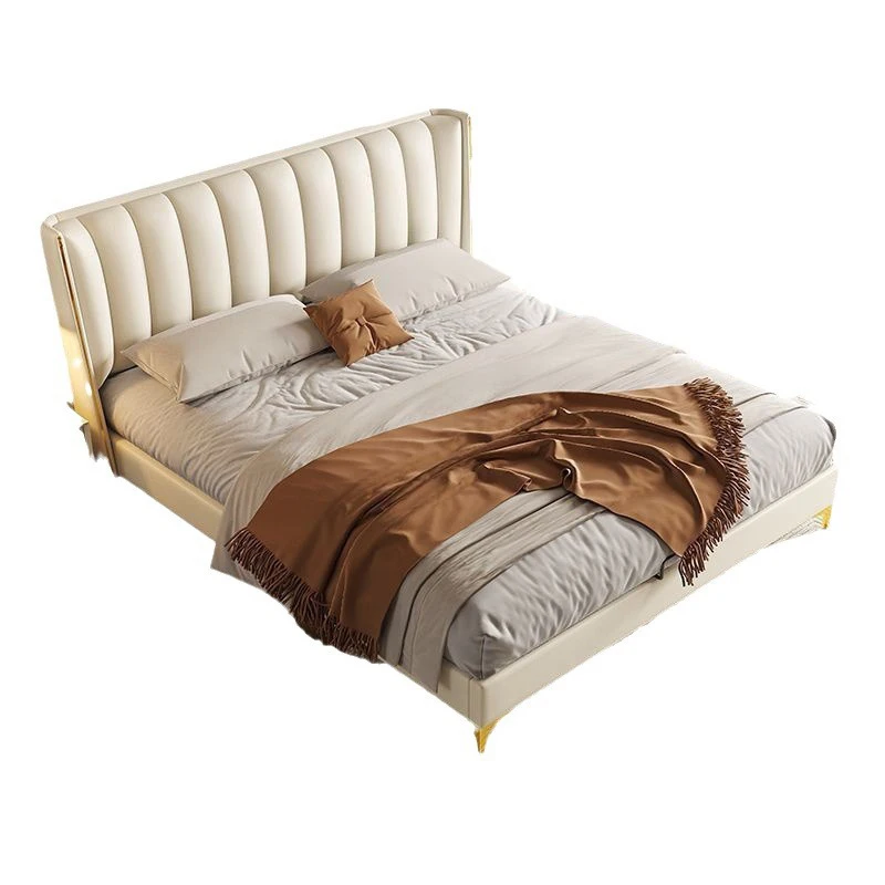 Contemporary Wooden White Double Leather Bed Set Home Queen Master Room Modern Apartment Bedroom Luxury King Size Bed