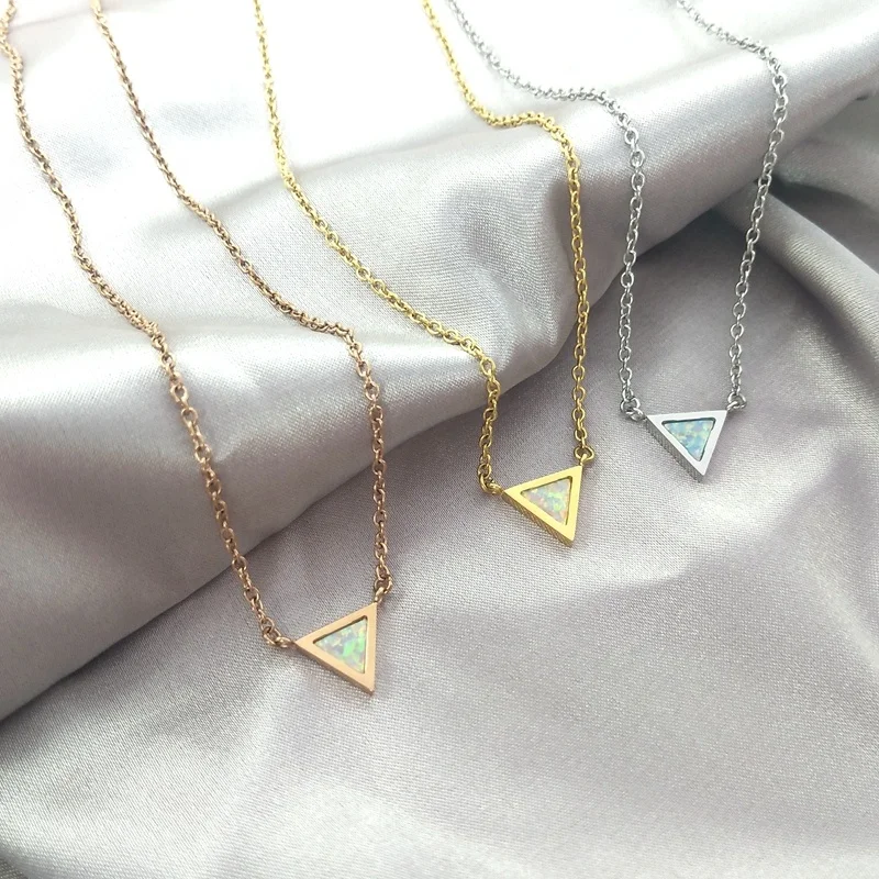 Custom Triangular pendant necklace Stainless Steel silver Gold Plated Dainty Pendant fashion fine jewelry Opal Necklace