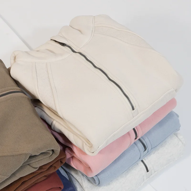 Lu logo Scuba Half Zip Hoodie Jacket With Logo Women Winter Warm Fleece Sports Coat Fitness Sweatshirts Gym Loose Long Sleeve Yo