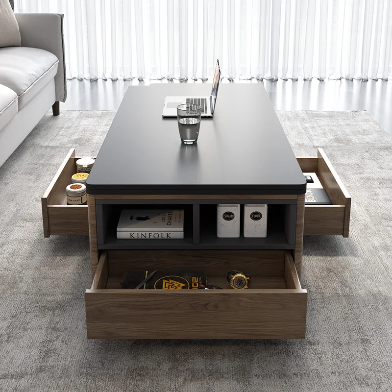 Modern wood multifunction adjustable extendable lift top coffee table