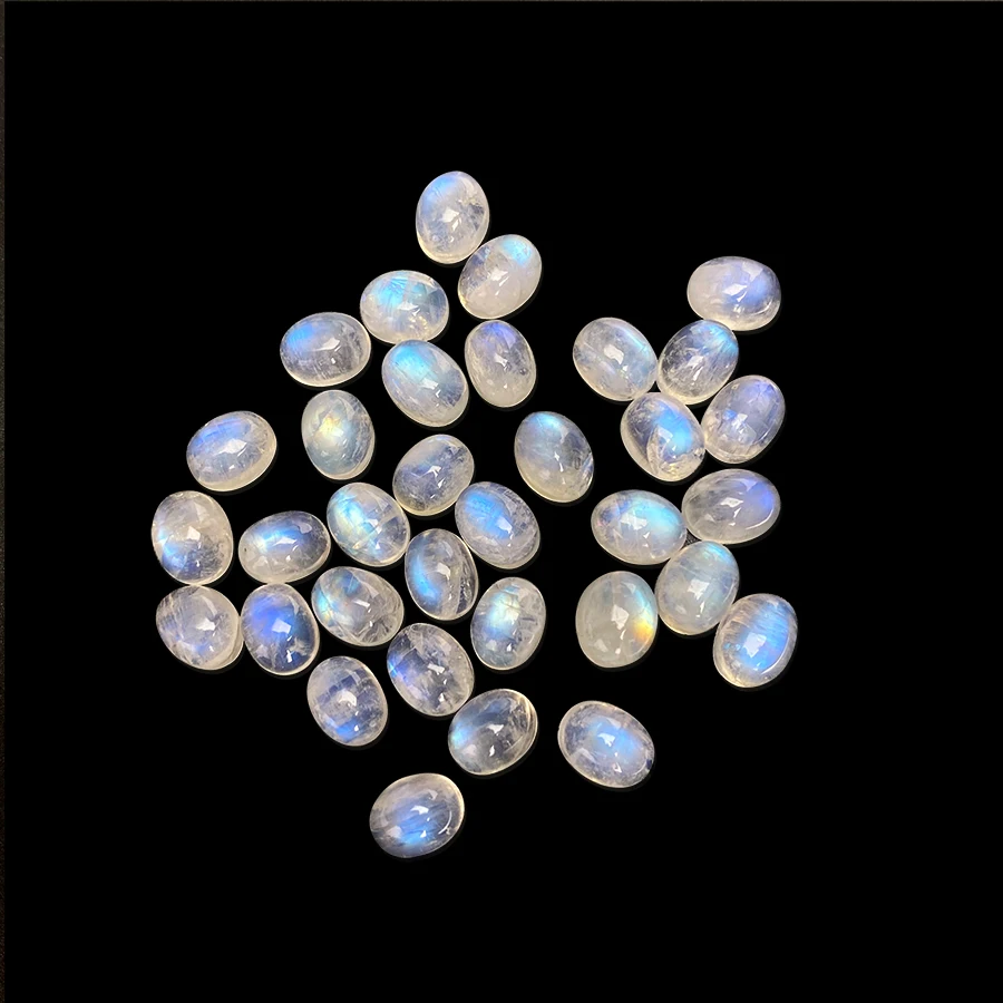 High Quality Natural Stone Wholesale Loose Gemstone Manual customization Cut jewels Smooth Round oval Cabochon Rainbow Moonstone
