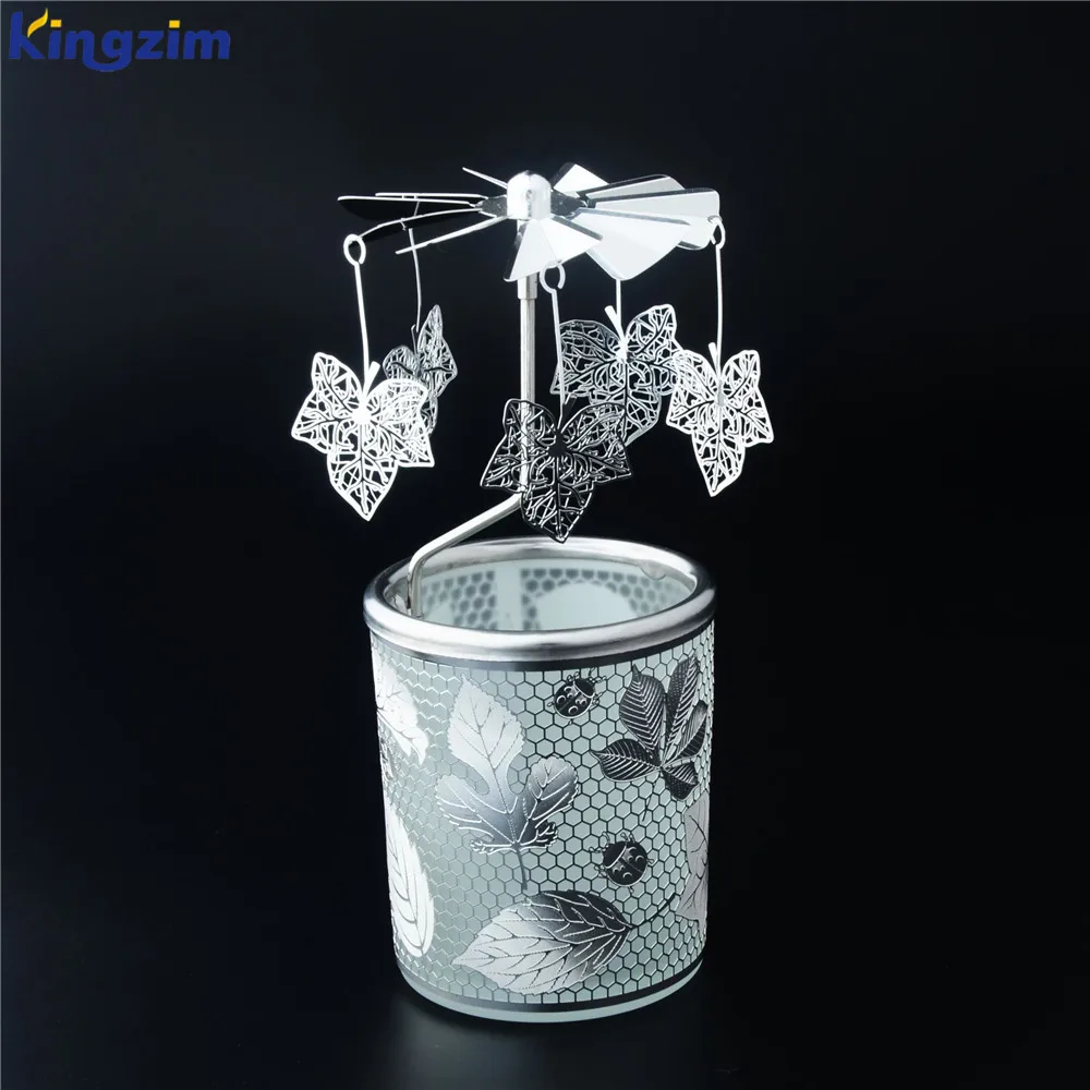 Изготовленный на заказ металлический вращающийся подсвечник Серебряный Кленовый