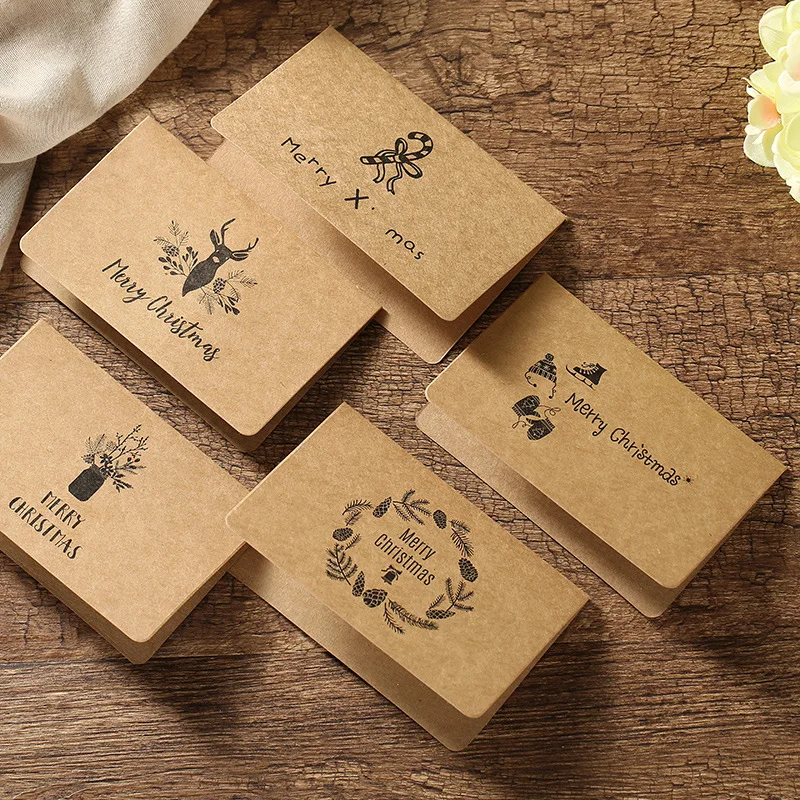 Christmas cards wholesale three fold special paper hollow bronzing retro small cards