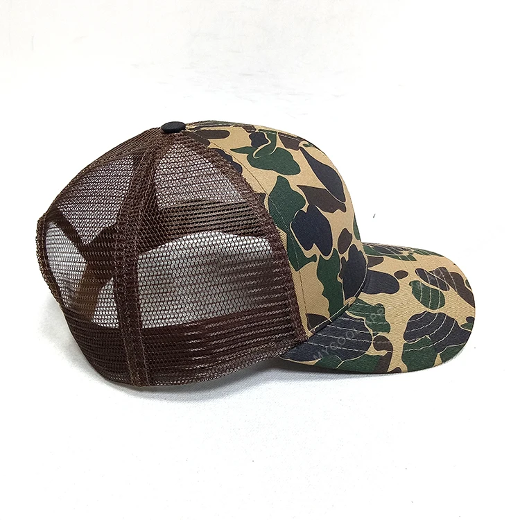 Custom High Quality Duck Camo Style Mens Designer Vintage Brown Plain Mesh Trucker Hat