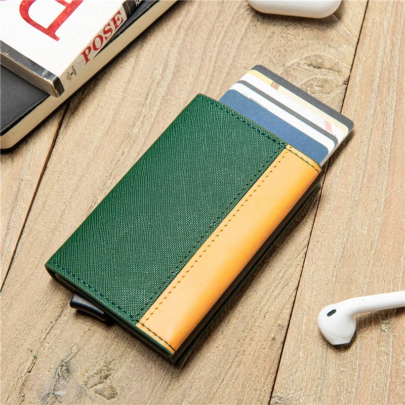 Credit Card Holder With Banknote Compartment RFID Blocking Pop up Wallet Fashion Slim Leather Card Wallet ID Card Holder