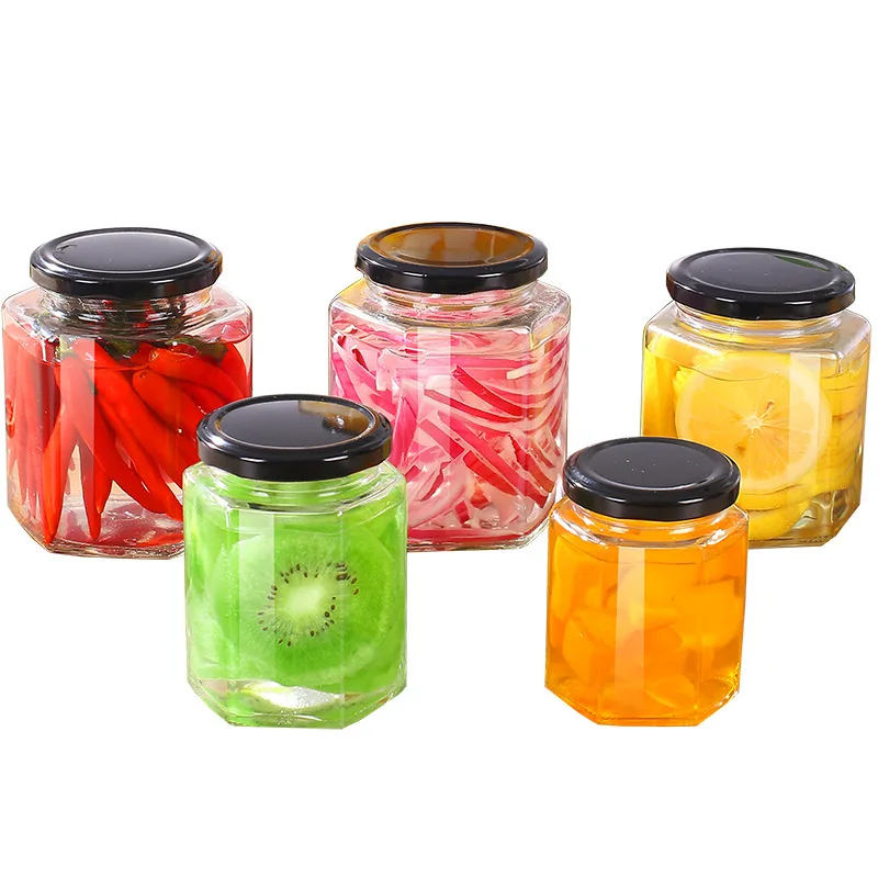 Factory Made Empty Hexagon Honey Jar Glass Food Storage Packaging 180ml 280ml Glass Bee Honey Jars
