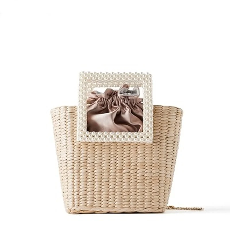 Жемчужные женские ручные сумки, Соломенная Корзина, сумка через плечо, сумки-мессенджеры, кошельки