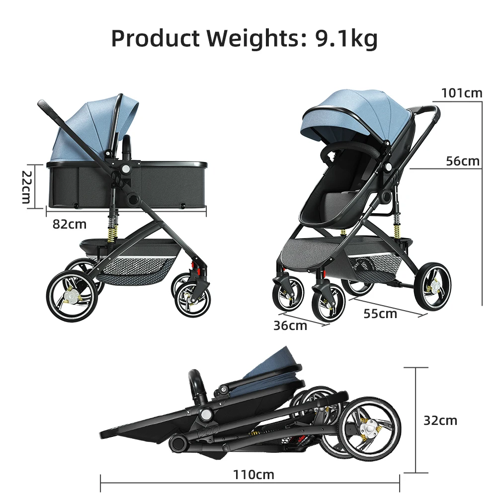 Luxury one-hand foldable baby stroller en 1888 baby stroller 3 in 1 with car seat for 0-3 years old