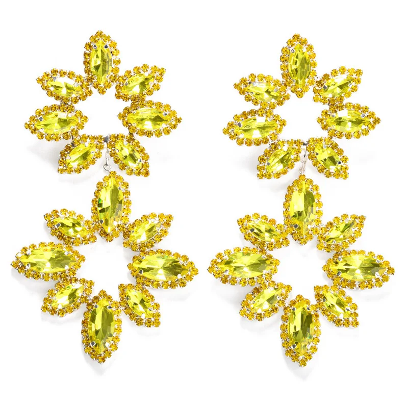 Fashion 2024 Exaggerated Oversized Flower Drop Earrings Jewelry For Women Luxury Crystal Geometric Big Large Dangle Earrings