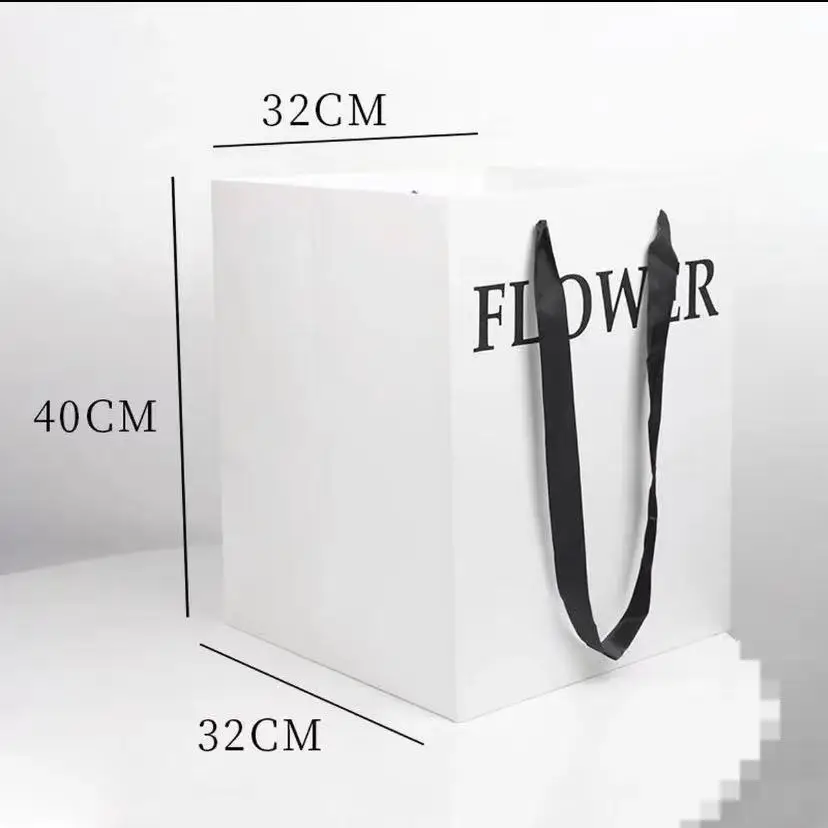 Custom Wholesale Wrapping Flower Paper Bag Design Flower Bouquet Gift Box Black White Recycled Kraft Paper Bag