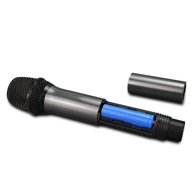 UHF Dual Cordless Metal Dynamic Mic System with Rechargeable Receiver, for Karaoke Singing Wedding DJ Party Speech Class