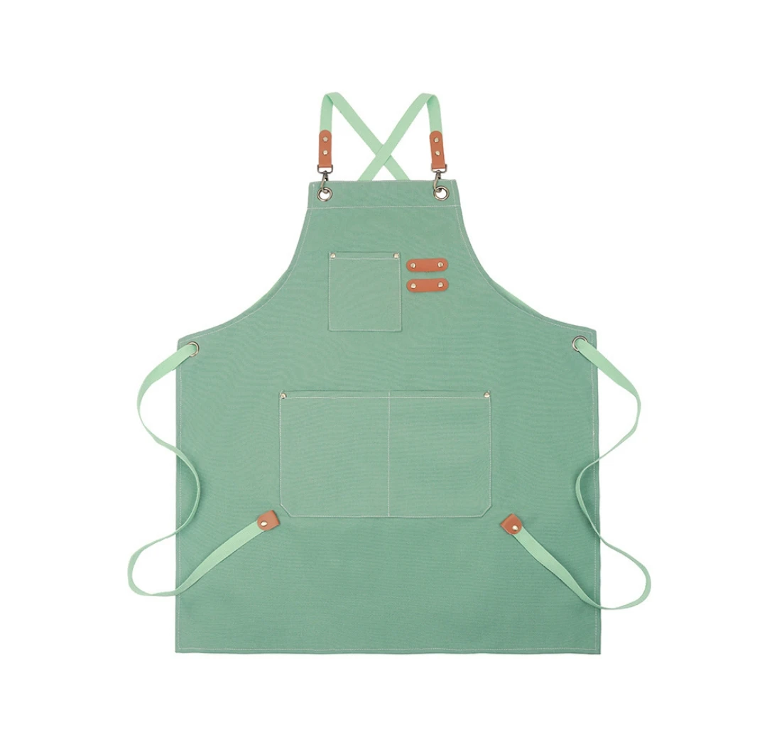 Thick canvas crossed shoulder strap polycotton apron waterproof and oil resistant kitchen cooking apron gardening apron
