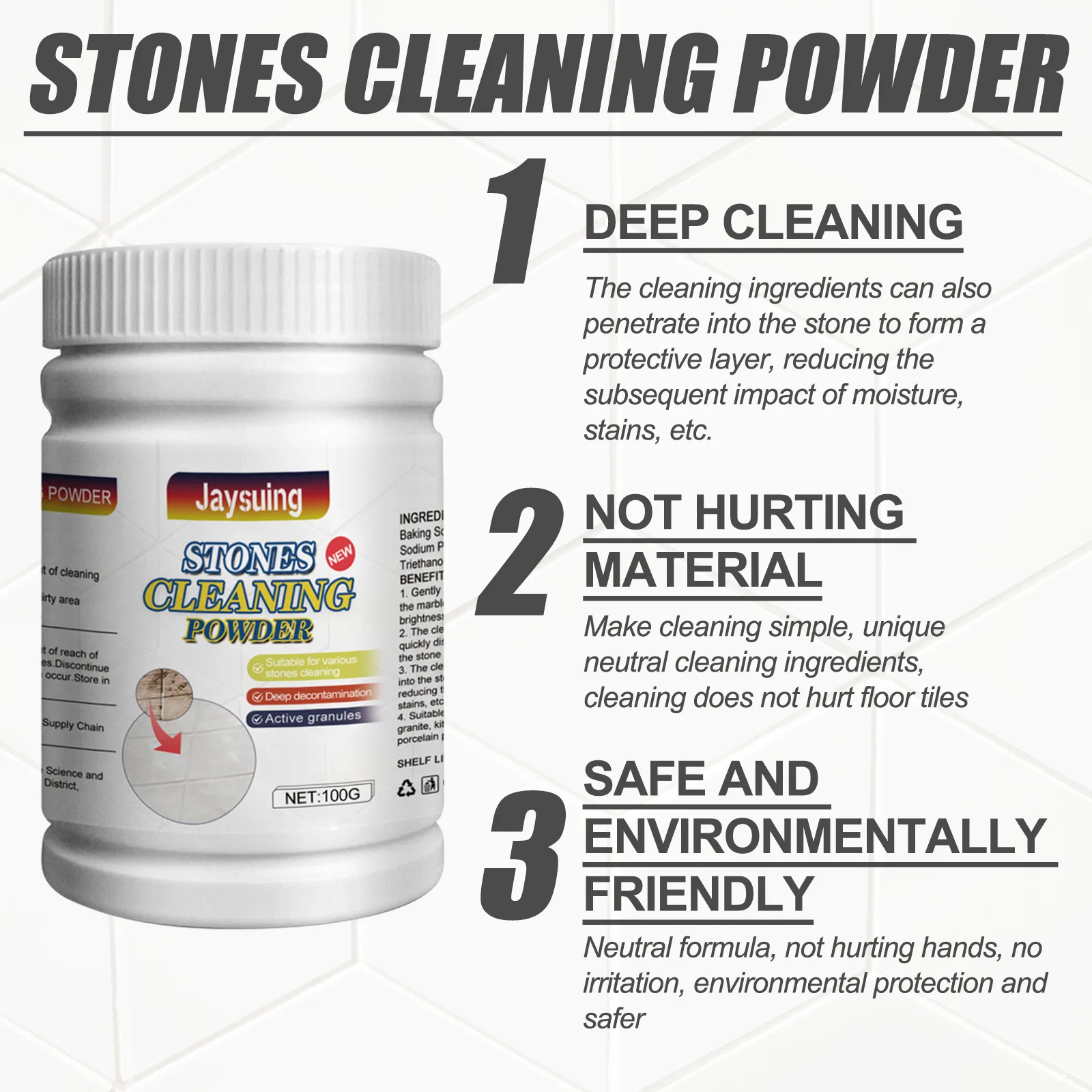 Jaysuing Muti-purpose Ceramic Tile Stones Floor Wall Polishing Deep Cleaning Stain Remover Cleaner Powder